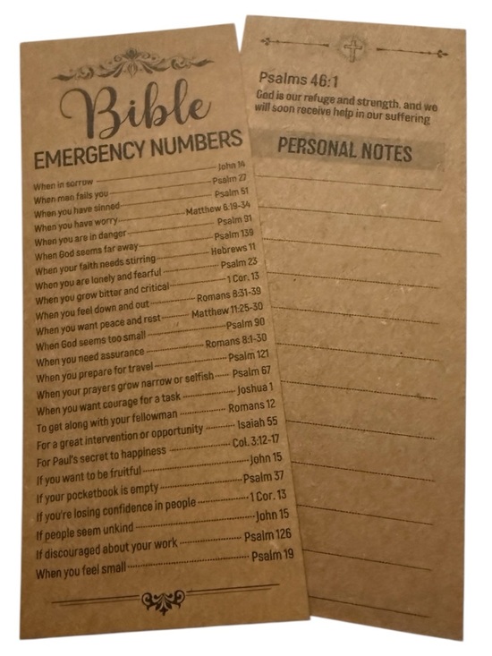 SWAG SHAK Accessories - Bible Emergency Numbers Kraft Bookmark